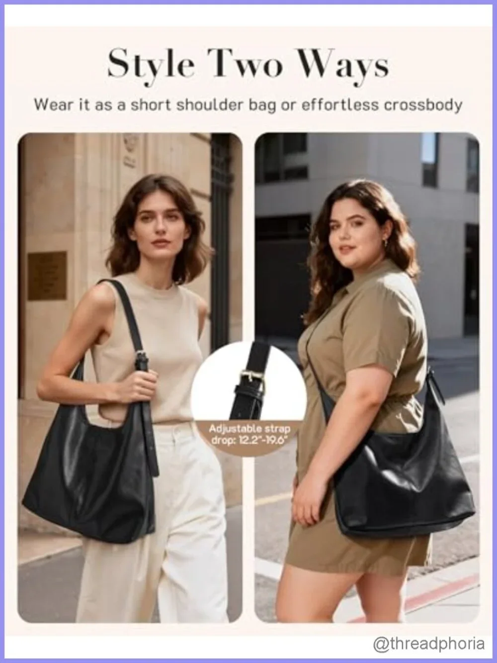 Vegan Leather Hobo Shoulder Bag Crossbody Tote with Pouch